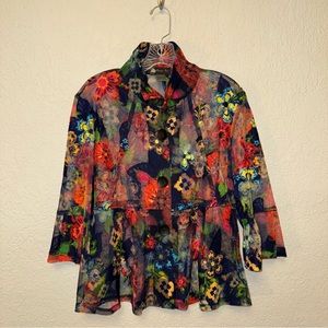 Damme, Inc. Button Blouse in Abstract Floral‎ Print